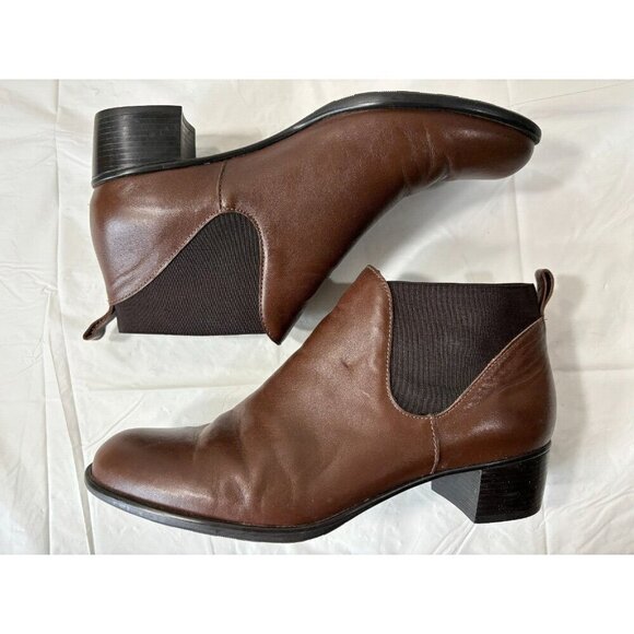 Munro Womens Shari Boot Size 9.5 Brown Leather Chelsea Bootie Block Heel Pull On - Picture 8 of 13